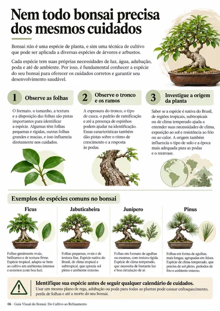 Página do guia: Nem todo bonsai precisa dos mesmos cuidados